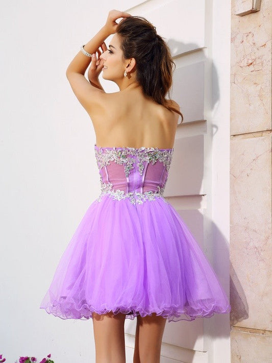 A-Line/Princess Sweetheart Beading Applique Sleeveless Cocktail Homecoming Dresses Aliyah Short Organza Dresses