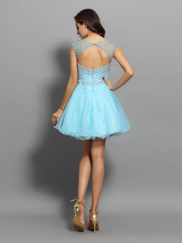 A-Line/Princess Scoop Beading Sleeveless Short Organza Cocktail Homecoming Dresses Cecelia Dresses