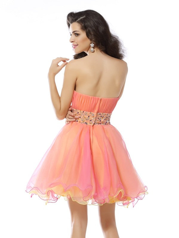 A-Line/Princess Strapless Beading Homecoming Dresses Cocktail Karli Sleeveless Short Organza Dresses