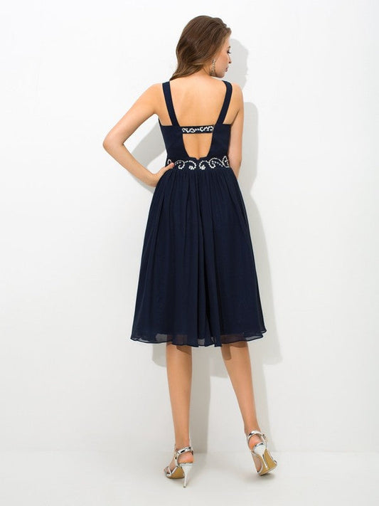 A-Line/Princess Straps Chiffon Homecoming Dresses Ellie Cocktail Beading Sleeveless Short Dresses