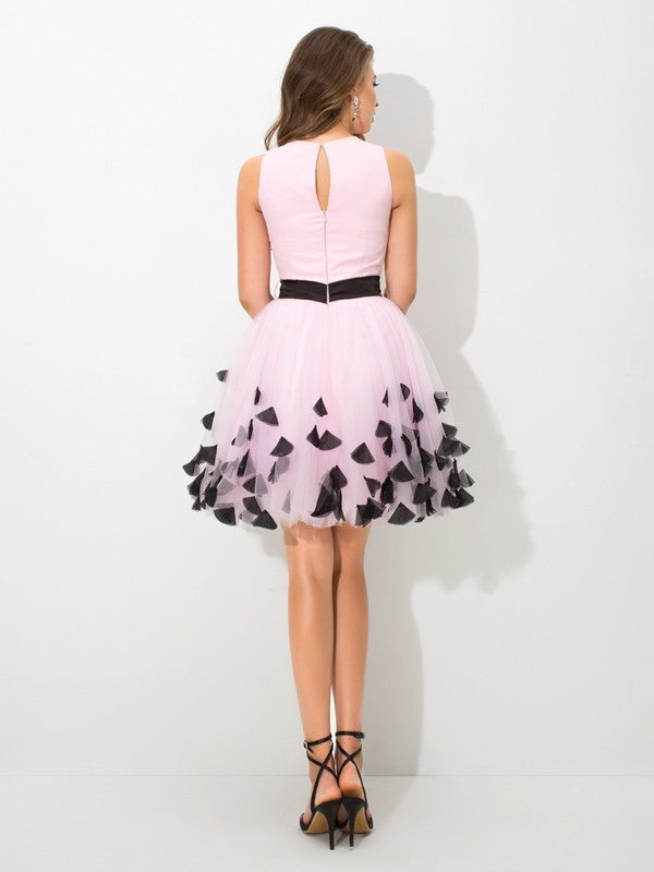 A-Line/Princess High Neck Bowknot Sleeveless Short Net Homecoming Dresses Cheryl Cocktail Dresses