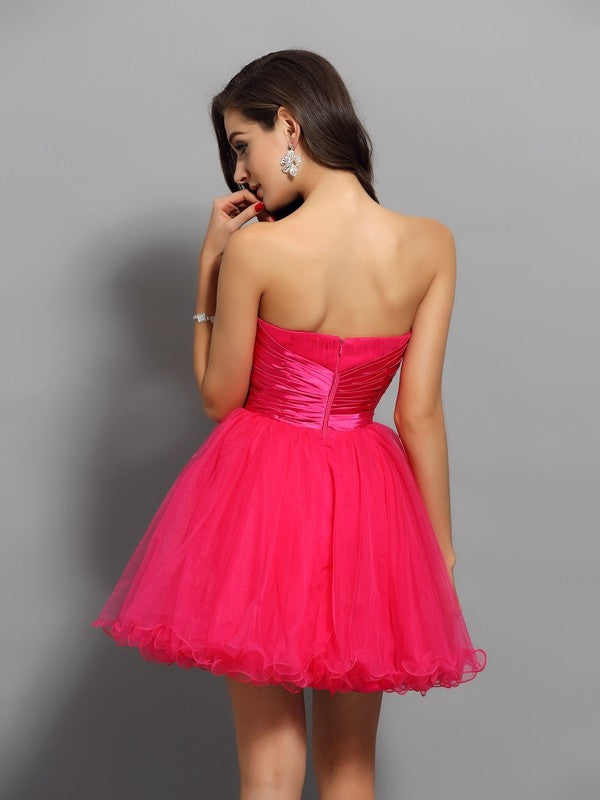 A-Line/Princess Sweetheart Cocktail Homecoming Dresses Angel Satin Sash/Ribbon/Belt Sleeveless Short Elastic Woven Dresses