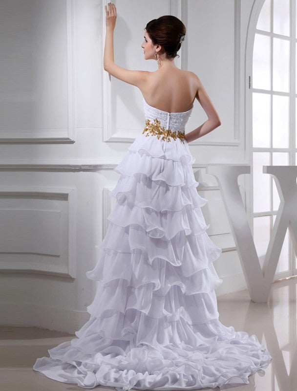 A-Line/Princess Beading Sweetheart Sleeveless Lilliana Chiffon Cocktail Homecoming Dresses High Low Applique Dresses