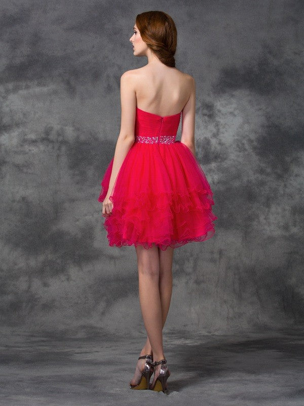 A-Line/Princess Sweetheart Beading Sleeveless Satin Homecoming Dresses Elisabeth Cocktail Short Dresses