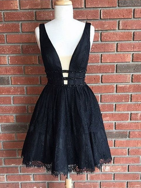 A-Line/Princess V-Neck Sleeveless Short/Mini Dresses Jaelynn Lace Homecoming Dresses