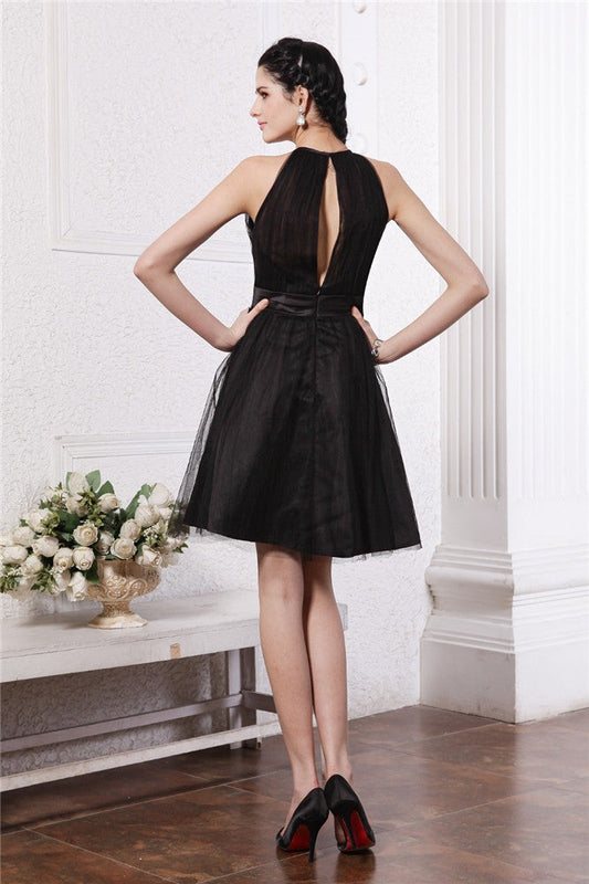 A-Line/Princess Homecoming Dresses Cocktail Cristina Scoop Sleeveless Hand-Made Flower Short Net Dresses