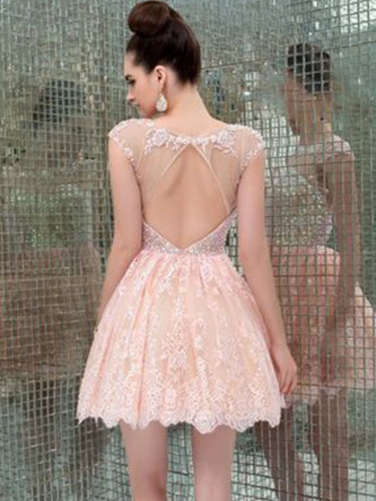 A-Line/Princess Sleeveless Scoop Beading Short/Mini Homecoming Dresses Delilah Lace Dresses