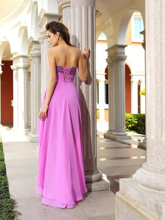 A-Line/Princess Strapless Beading Arielle Cocktail Chiffon Homecoming Dresses Sleeveless High Low Dresses