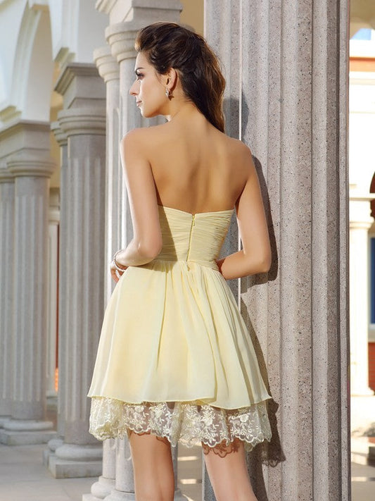 A-Line/Princess Cocktail Magdalena Chiffon Homecoming Dresses Sweetheart Beading Sleeveless Short Dresses