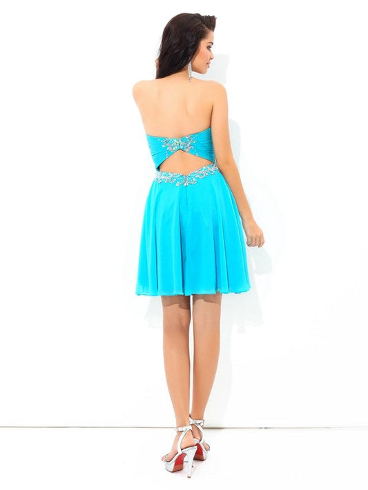 A-Line/Princess Sweetheart Cocktail Chiffon Desirae Homecoming Dresses Pleats Sleeveless Short Dresses