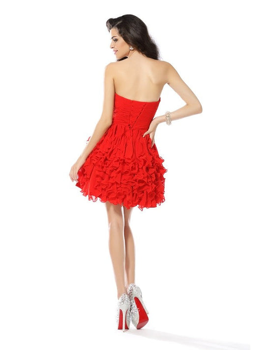 A-Line/Princess Chiffon Homecoming Dresses Cocktail Madge Sweetheart Beading Sleeveless Short Dresses