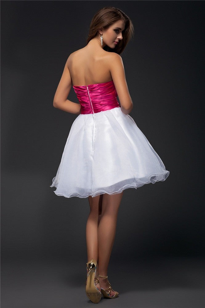 Satin Homecoming Dresses Cocktail Heidy A-Line/Princess Strapless Sleeveless Beading Sash Short Organza Elastic Woven Dresses