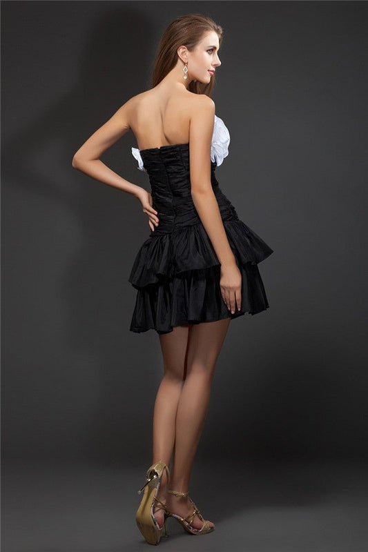 A-Line/Princess Strapless Miriam Cocktail Homecoming Dresses Ruffles Hand-Made Flower Sleeveless Short Taffeta Dresses