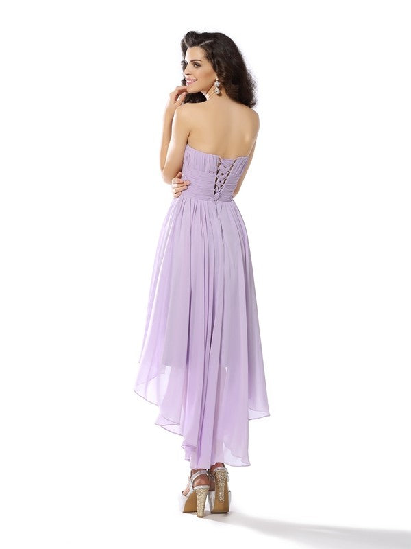 A-Line/Princess Sweetheart Cocktail Chiffon Homecoming Dresses Josephine Hand-Made Flower Sleeveless High Low Dresses