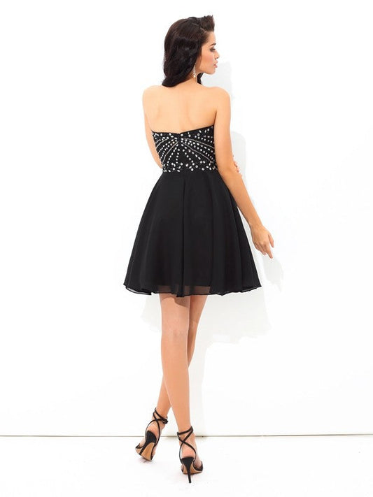 A-Line/Princess Sweetheart Paillette Cocktail Chiffon Tatum Homecoming Dresses Sleeveless Short Dresses