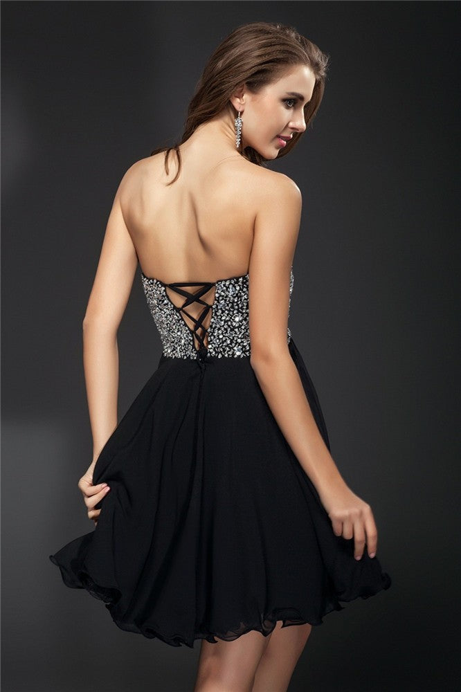 Chiffon Homecoming Dresses Cocktail Cynthia A-Line/Princess Sweetheart Rhinestone Sleeveless Short Dresses