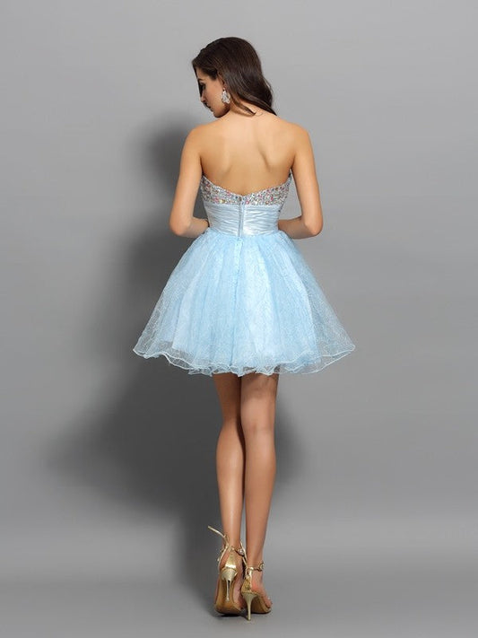 A-Line/Princess Chiffon Cocktail Juliana Homecoming Dresses Sweetheart Beading Sleeveless Short Dresses