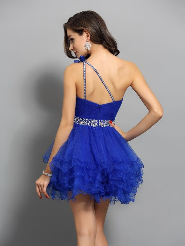 Cocktail Homecoming Dresses Shyla A-Line/Princess One-Shoulder Beading Sleeveless Short Organza Dresses