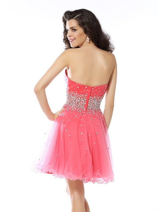 A-Line/Princess Sweetheart Beading Prudence Cocktail Homecoming Dresses Sleeveless Short Organza Dresses