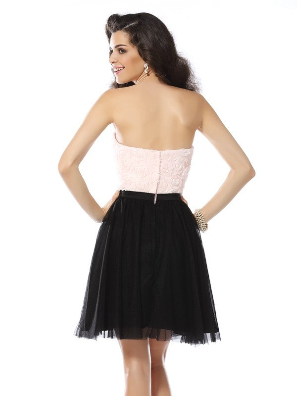 Gianna Cocktail Homecoming Dresses A-Line/Princess Strapless Sleeveless Short Tulle Dresses