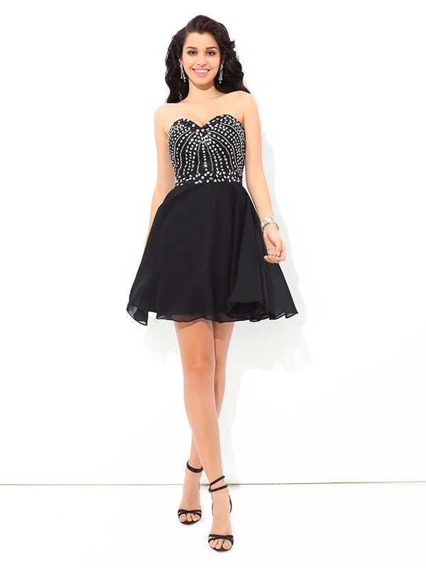 A-Line/Princess Sweetheart Paillette Cocktail Chiffon Tatum Homecoming Dresses Sleeveless Short Dresses