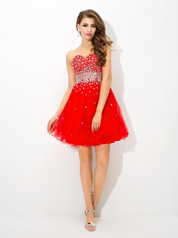 A-Line/Princess Sweetheart Beading Sleeveless Short Organza Dresses Ashleigh Cocktail Homecoming Dresses