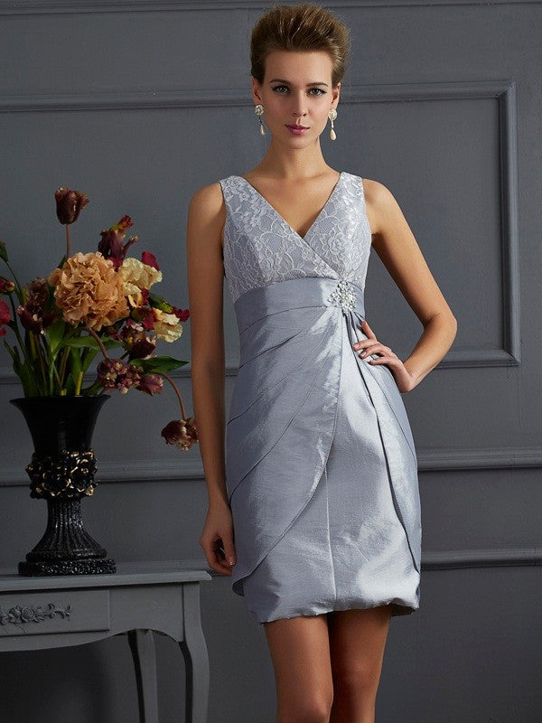 Homecoming Dresses Hedwig Sheath/Column V-Neck Sleeveless Short Taffeta Mother Of The Bride Dresses