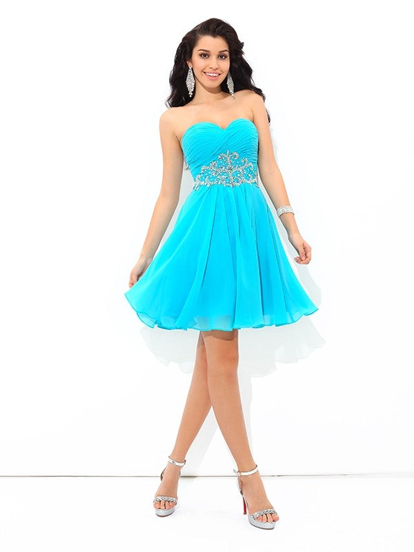 A-Line/Princess Sweetheart Cocktail Chiffon Desirae Homecoming Dresses Pleats Sleeveless Short Dresses