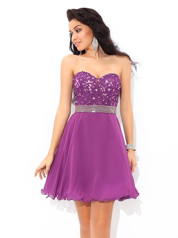 A-Line/Princess Sweetheart Dixie Homecoming Dresses Chiffon Cocktail Beading Sleeveless Short Dresses