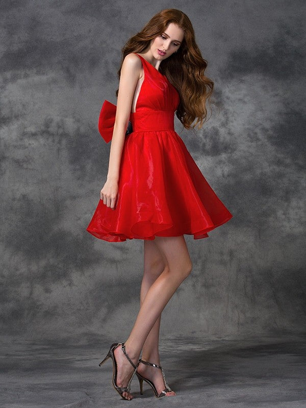 A-Line/Princess V-Neck Sash/Ribbon/Belt Sleeveless Short Organza Cocktail Kaylynn Homecoming Dresses Dresses