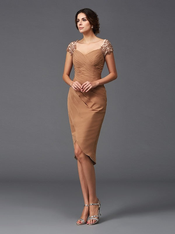 Sheath/Column Sweetheart Applique Short Sleeves High Cocktail Homecoming Dresses Kadence Chiffon Low Dresses