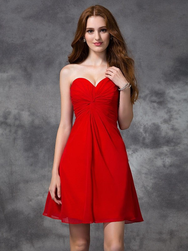 A-Line/Princess Sweetheart Ruched Homecoming Dresses Cocktail Maureen Chiffon Sleeveless Short Dresses