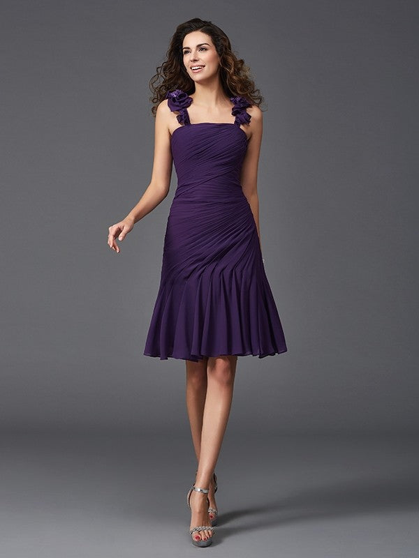 Sheath/Column Straps Ruched Homecoming Dresses Alexandra Chiffon Cocktail Sleeveless Short Dresses