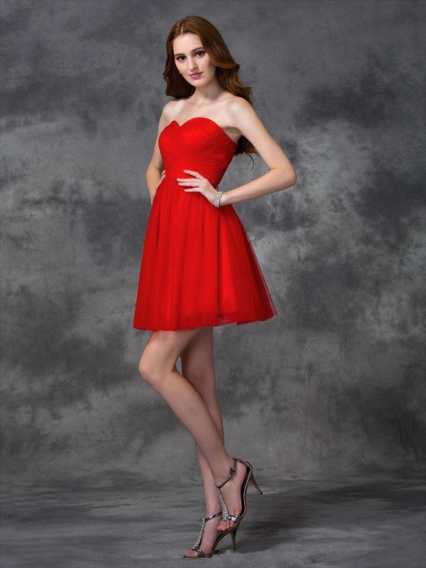 Cocktail Homecoming Dresses Savanah A-Line/Princess Sweetheart Ruffles Sleeveless Short Net Dresses