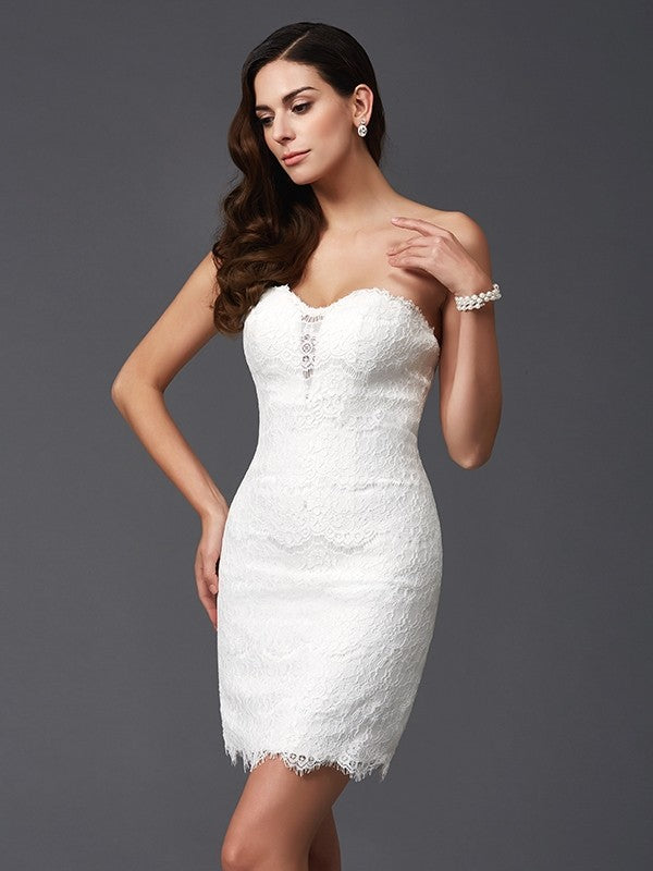 Sheath/Column Sweetheart Sleeveless Short Homecoming Dresses Lace Maryjane Dresses