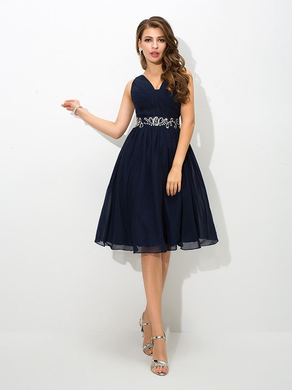 A-Line/Princess Straps Chiffon Homecoming Dresses Ellie Cocktail Beading Sleeveless Short Dresses