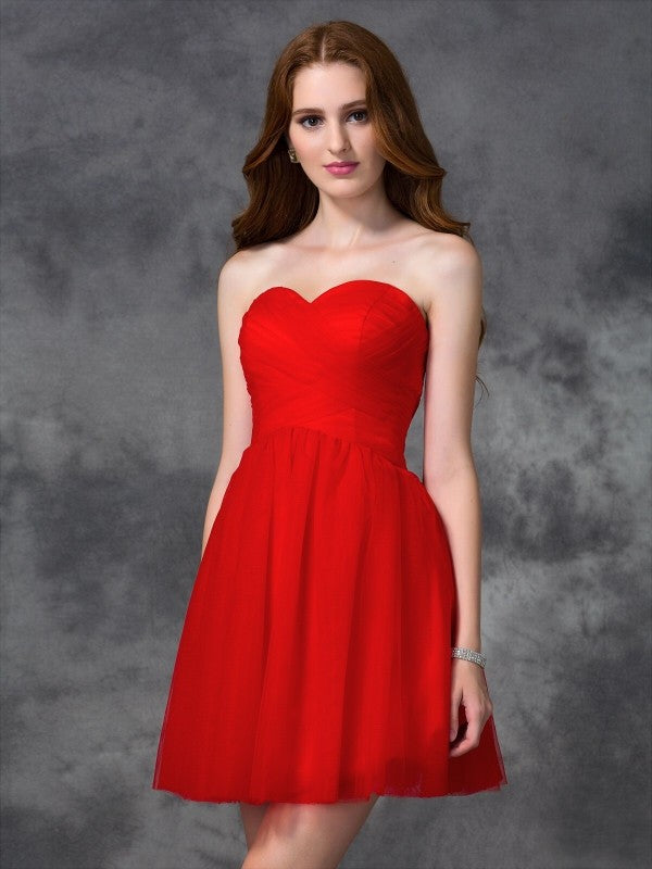 Cocktail Homecoming Dresses Savanah A-Line/Princess Sweetheart Ruffles Sleeveless Short Net Dresses