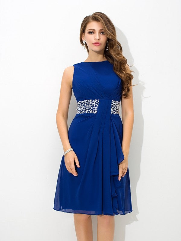 A-Line/Princess High Neck Beading Sleeveless Chiffon Cocktail Ellen Homecoming Dresses Short Dresses