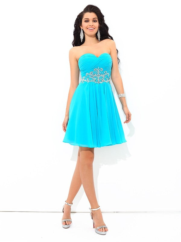 A-Line/Princess Sweetheart Cocktail Chiffon Desirae Homecoming Dresses Pleats Sleeveless Short Dresses