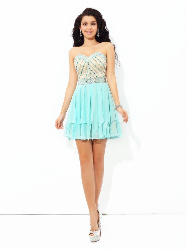 A-Line/Princess Sweetheart Beading Kamila Homecoming Dresses Cocktail Chiffon Short Sleeveless Dresses