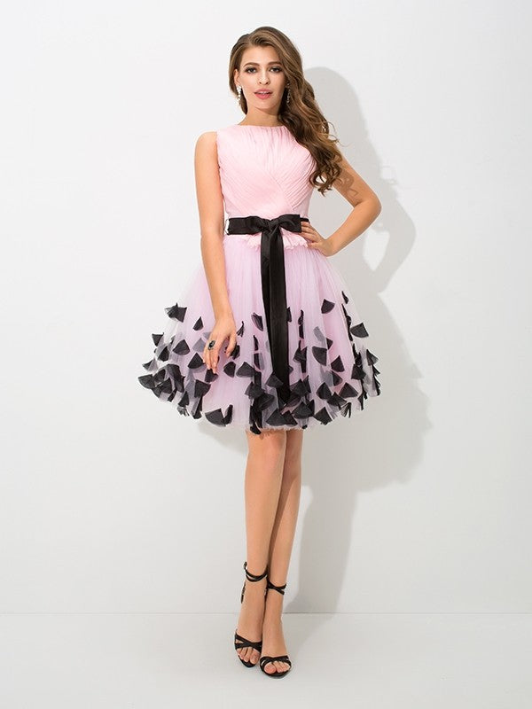 A-Line/Princess High Neck Bowknot Sleeveless Short Net Homecoming Dresses Cheryl Cocktail Dresses