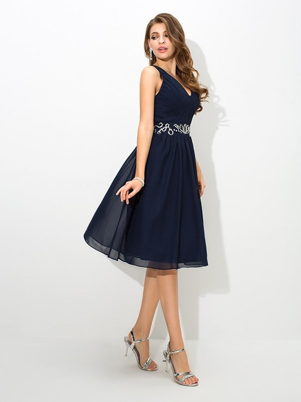 A-Line/Princess Straps Chiffon Homecoming Dresses Ellie Cocktail Beading Sleeveless Short Dresses