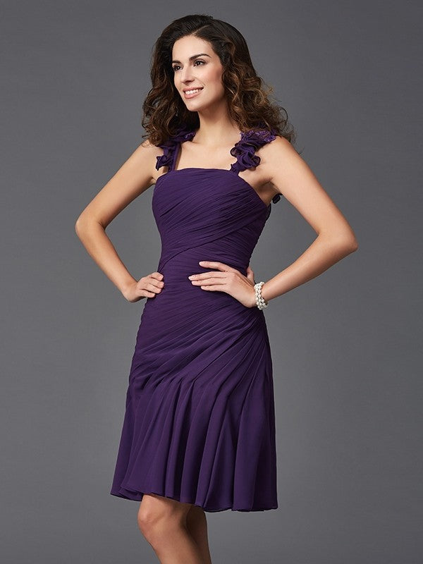 Sheath/Column Straps Ruched Homecoming Dresses Alexandra Chiffon Cocktail Sleeveless Short Dresses