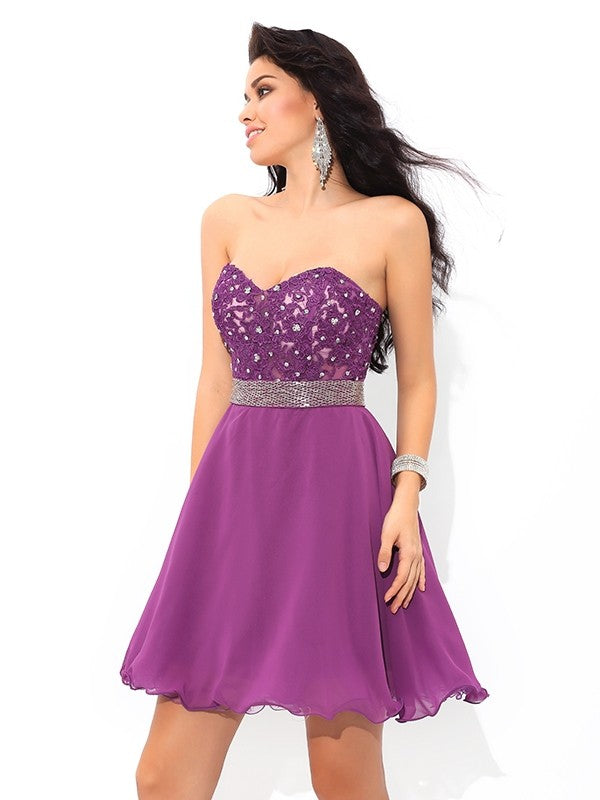 A-Line/Princess Sweetheart Dixie Homecoming Dresses Chiffon Cocktail Beading Sleeveless Short Dresses