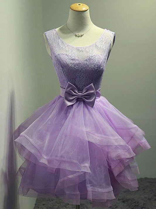 Lovely Organza Arielle Lace Homecoming Dresses And Purple Layers Short Lavender Party Dresses Nv08