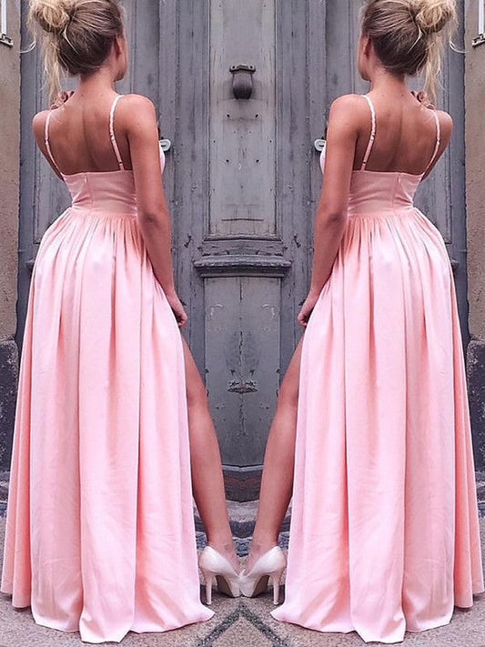 Simple Spaghetti Straps V Neck Floor Length Prom Dresses