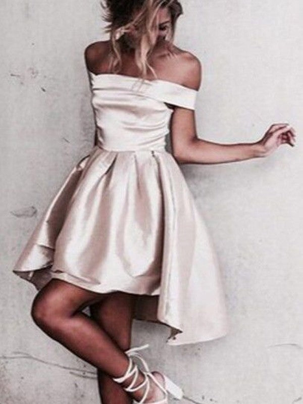 A-Line Princess Sleeveless Off-The-Shoulder Satin Francesca Homecoming Dresses Short