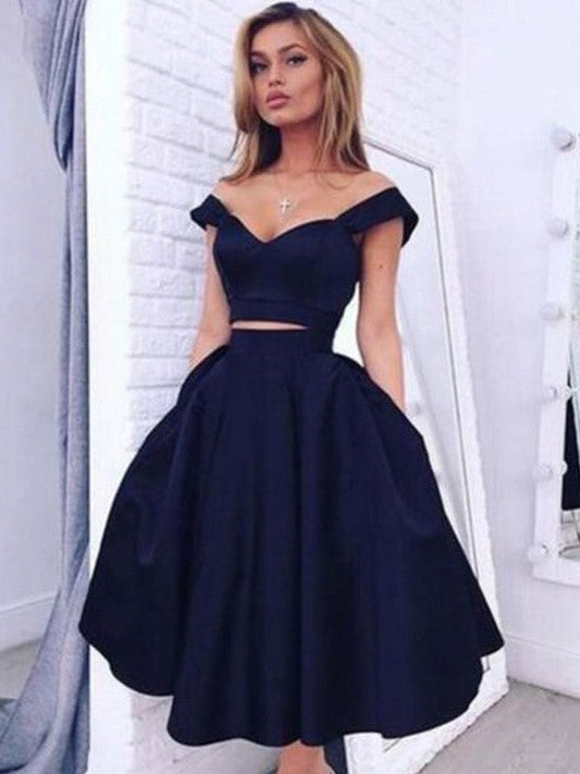 A-Line Homecoming Dresses Asia Princess Off-The-Shoulder Sleeveless Knee-Length Taffeta Two Piece