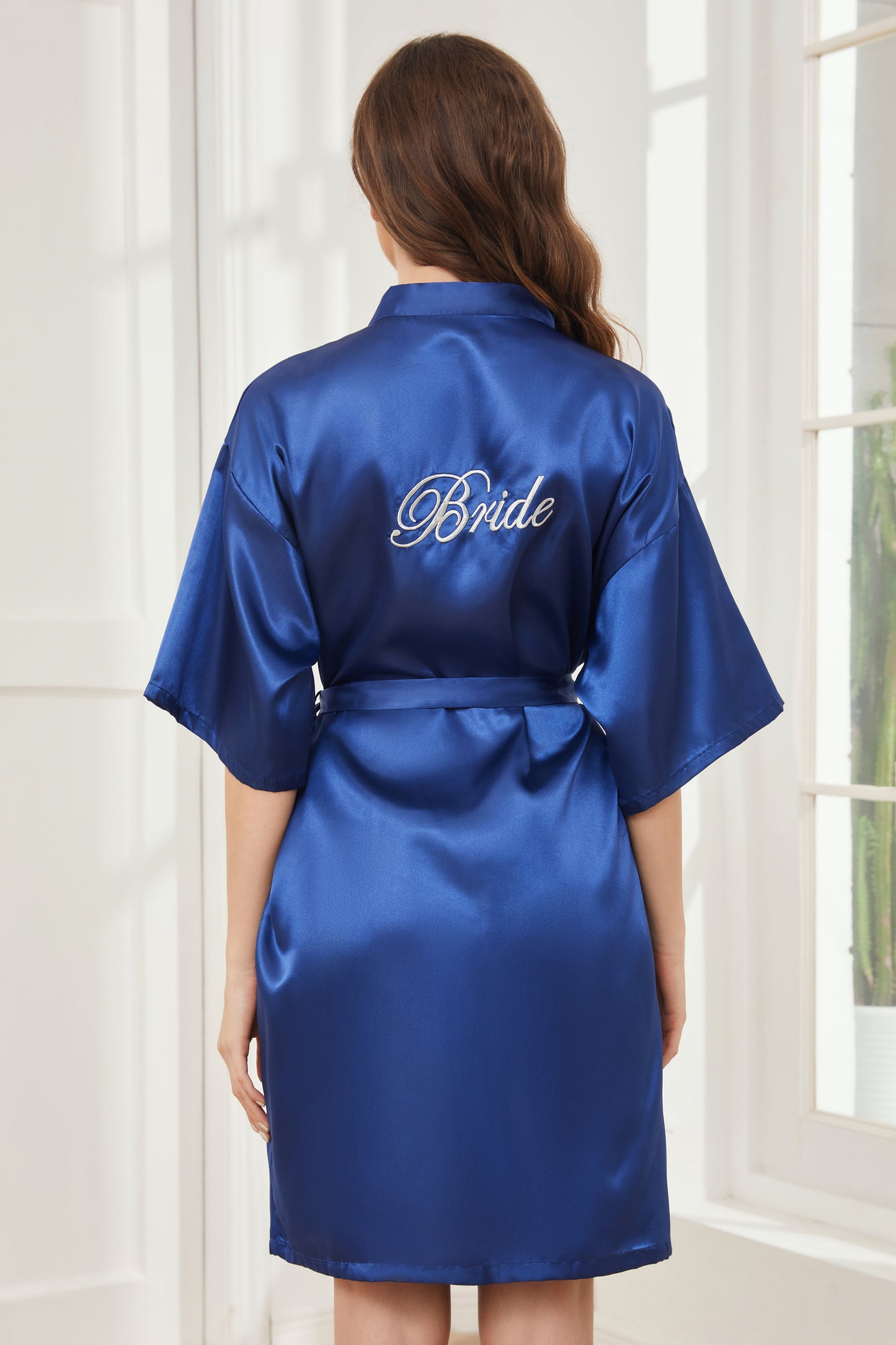 Ready Satin Royal Blue Robe for Bride