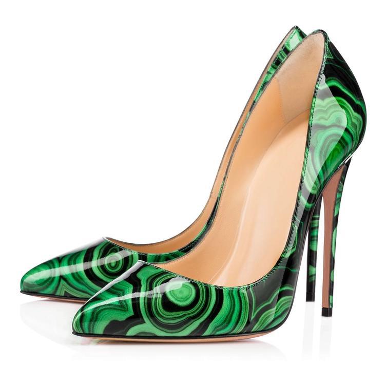 High-heels with Green-and-black Pattern Fashion Evening Party Shoes